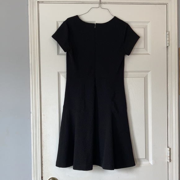 Cato solid black midi v neck A line short sleeve zip up 1950s little black dress - Picture 3 of 17